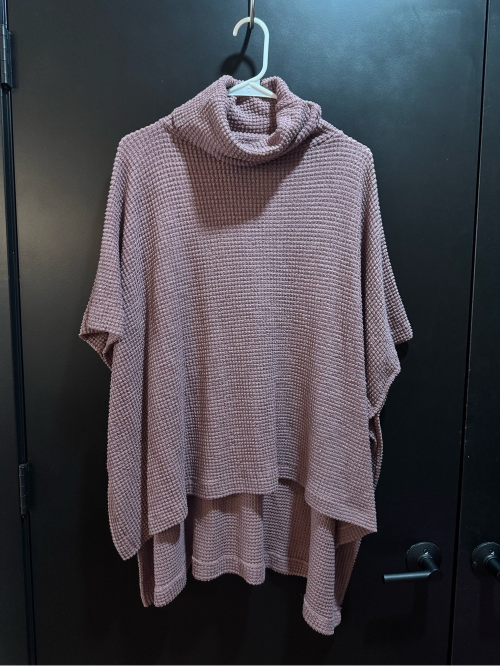 Women's Mauve Waffle Knit Turtleneck Poncho Sweater